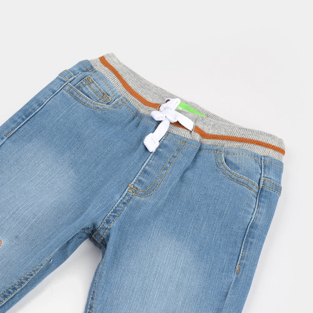 Infant Boys Denim Stretch Pants (Bear) - Light Blue