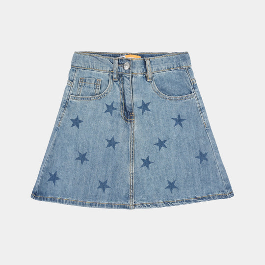 Girls Denim Rigid Skirt (Star) - Mid Blue