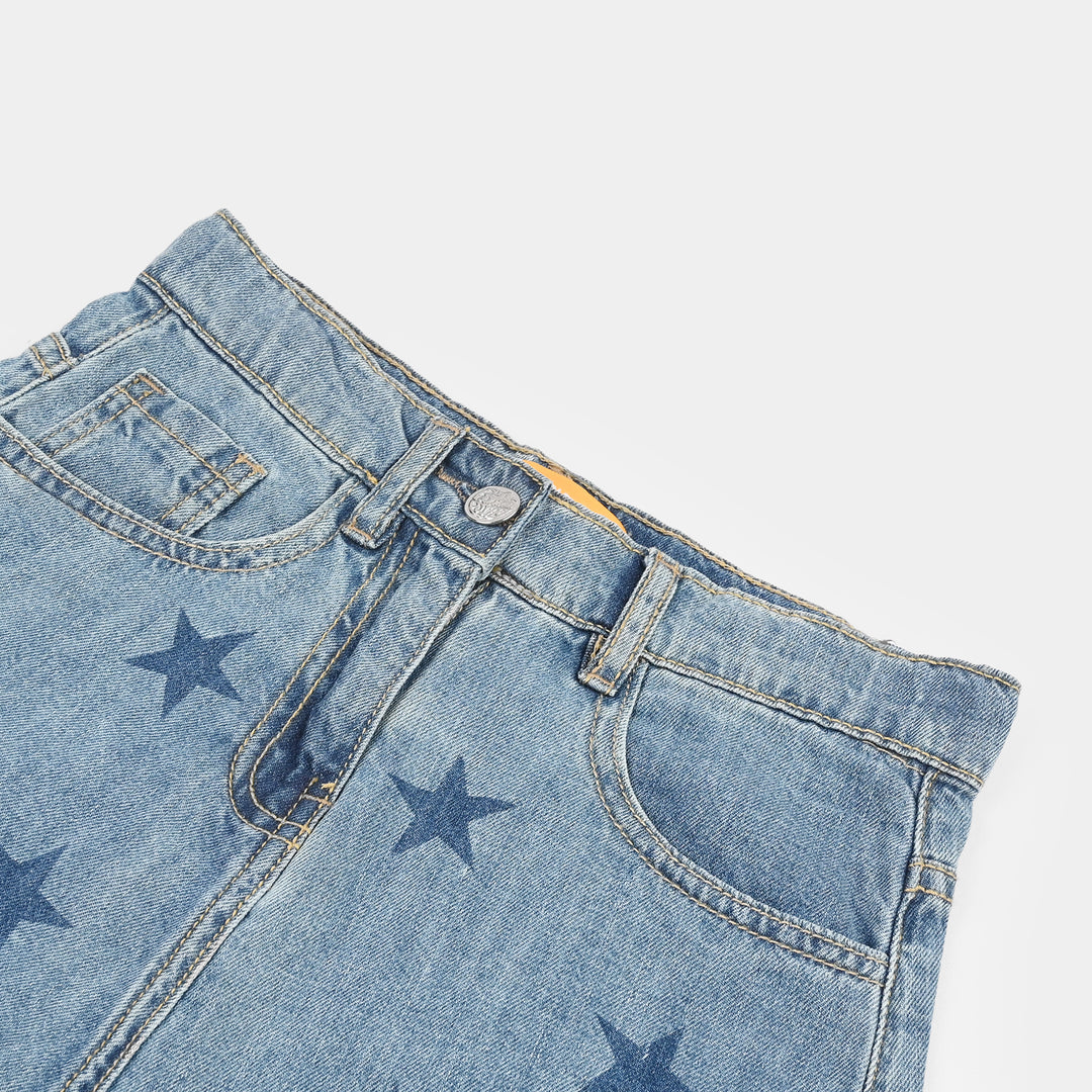 Girls Denim Rigid Skirt (Star) - Mid Blue