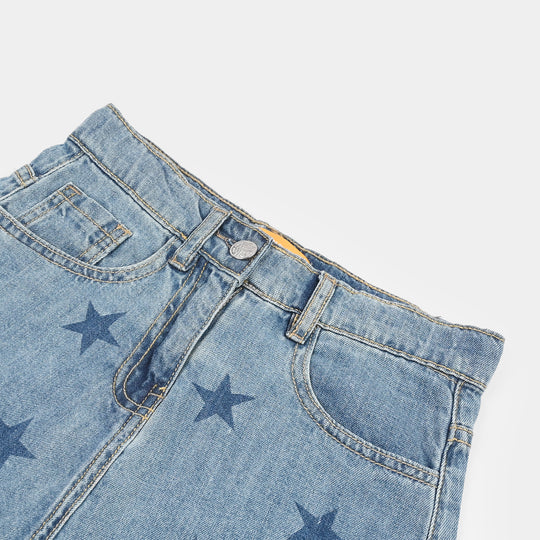 Girls Denim Rigid Skirt (Star) - Mid Blue