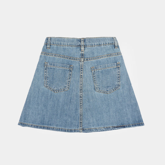 Girls Denim Rigid Skirt (Star) - Mid Blue
