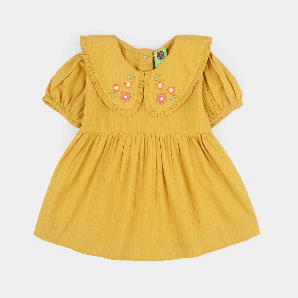 Infant Girls Cotton Jacquard 2 Pc Suit - Mustard