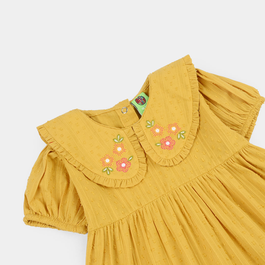 Infant Girls Cotton Jacquard 2 Pc Suit - Mustard