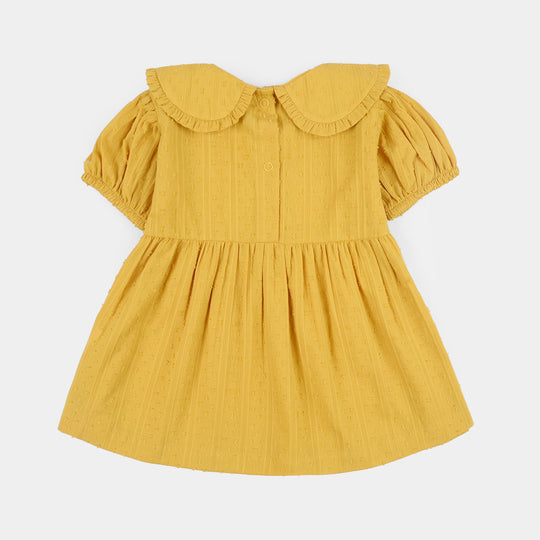 Infant Girls Cotton Jacquard 2 Pc Suit - Mustard