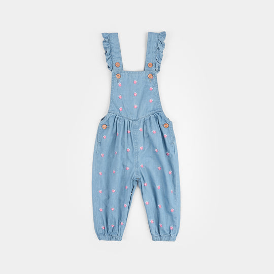 Infant Girls Denim Rigid Overall (Embroidery) - Mid Blue