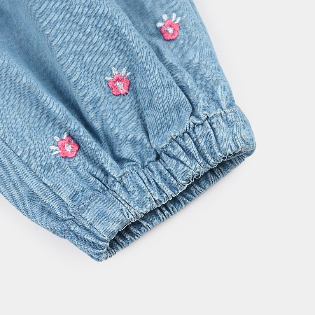 Infant Girls Denim Rigid Overall (Embroidery) - Mid Blue
