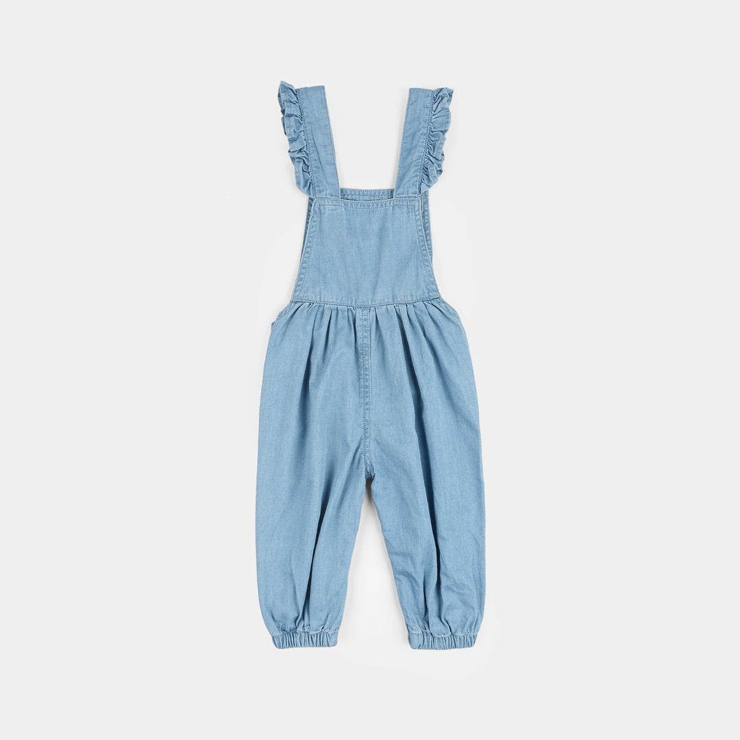 Infant Girls Denim Rigid Overall (Embroidery) - Mid Blue