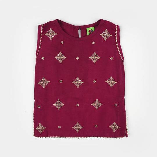 Infant Girls Raw Silk 2Pcs Chanda - Burgundy