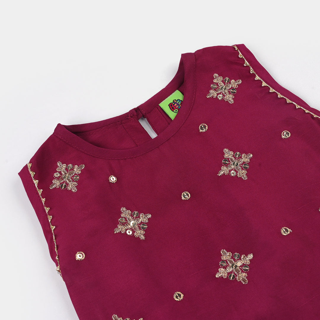 Infant Girls Raw Silk 2Pcs Chanda - Burgundy
