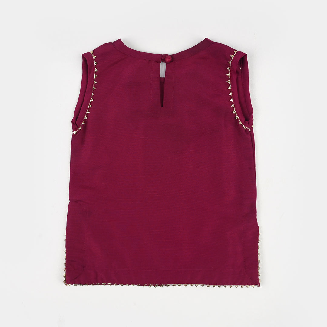 Infant Girls Raw Silk 2Pcs Chanda - Burgundy