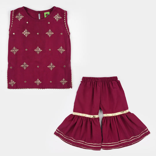 Infant Girls Raw Silk 2Pcs Chanda - Burgundy