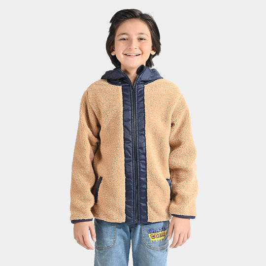 Boys Fleece Knitted Jacket - Brown/Navy