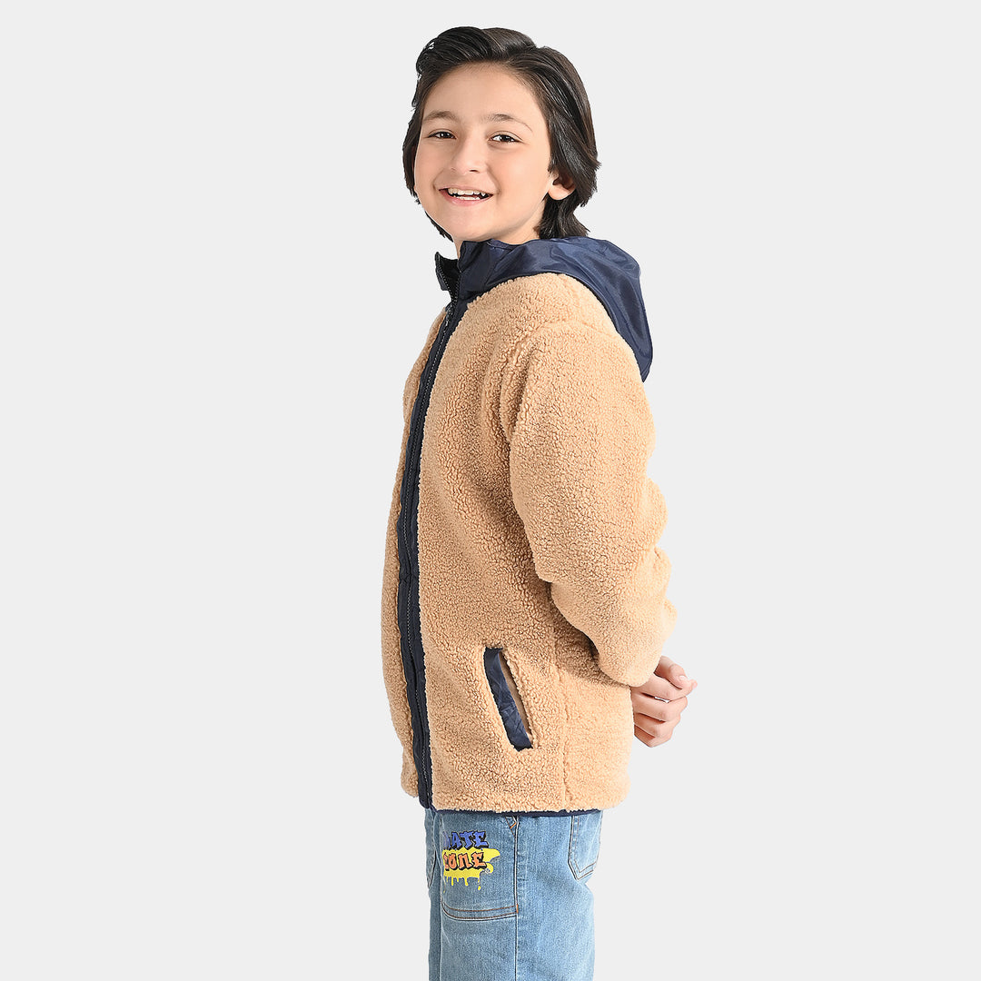 Boys Fleece Knitted Jacket - Brown/Navy