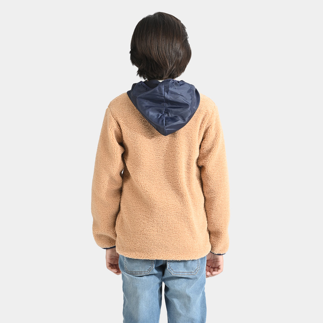 Boys Fleece Knitted Jacket - Brown/Navy