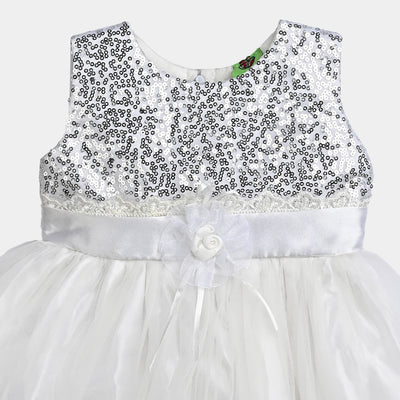 Infant Girl Poly Satin Fancy Frock Shining-S.White