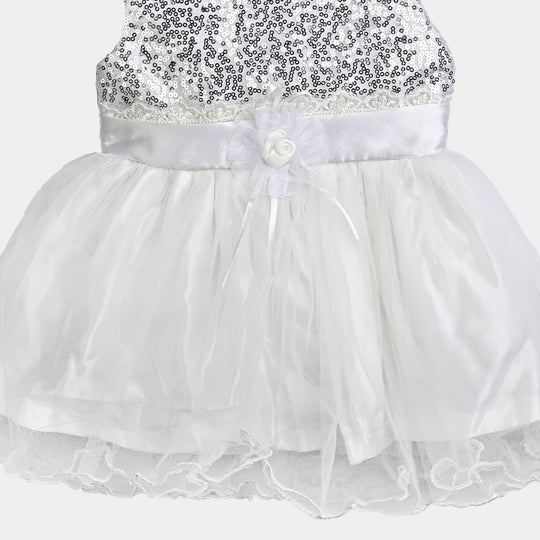 Infant Girl Poly Satin Fancy Frock Shining-S.White