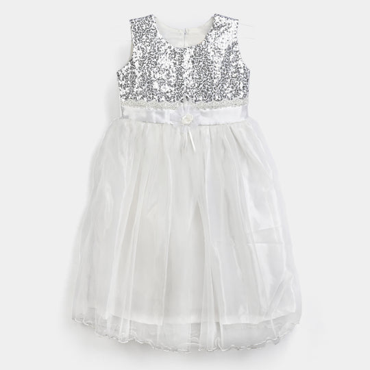 Girls Poly Satin Fancy Frock Shining-S.White