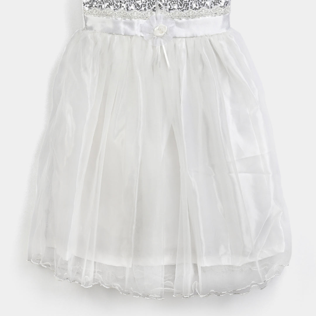 Girls Poly Satin Fancy Frock Shining-S.White