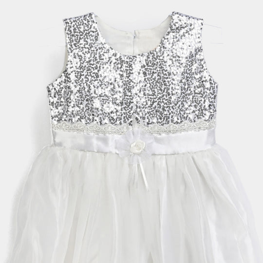 Girls Poly Satin Fancy Frock Shining-S.White