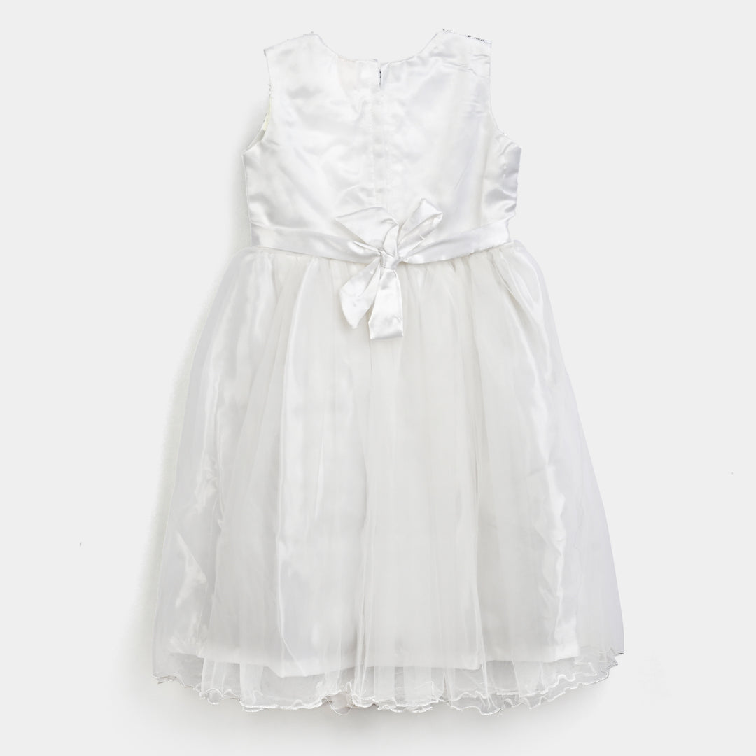 Girls Poly Satin Fancy Frock Shining-S.White