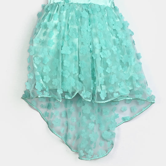 Girls Net Fancy Frock Fresh Flower-Sea Green