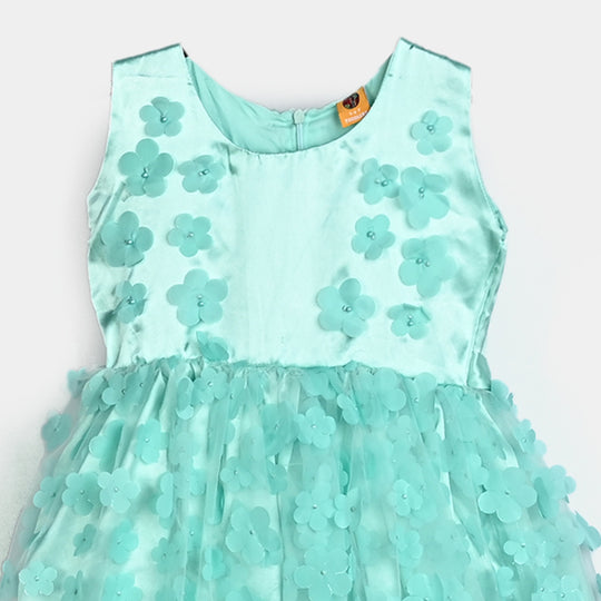 Girls Net Fancy Frock Fresh Flower-Sea Green