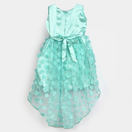 Girls Net Fancy Frock Fresh Flower-Sea Green