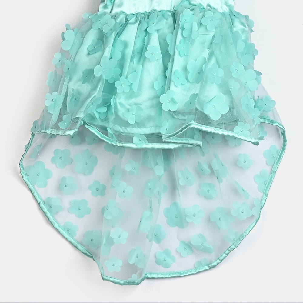 Infant Girls Net Fancy Frock Fresh Flower-Sea Green