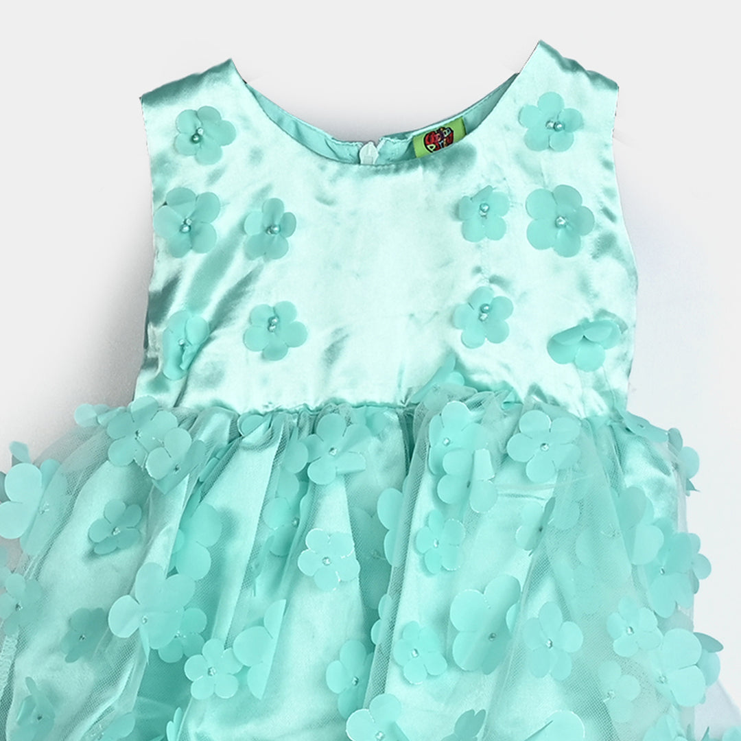 Infant Girls Net Fancy Frock Fresh Flower-Sea Green