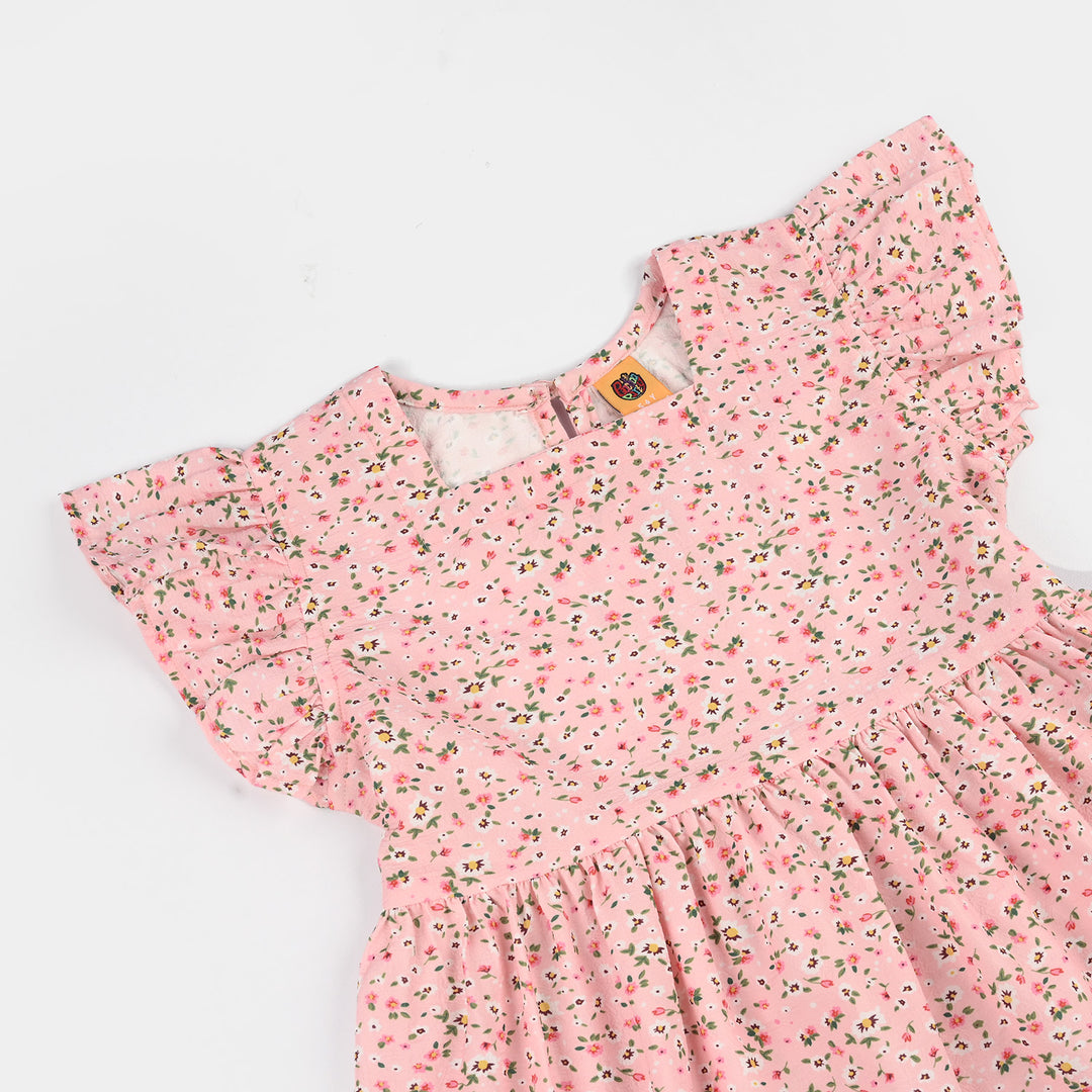 Girls Cotton Casual Frock (Peach Punch) - Pink
