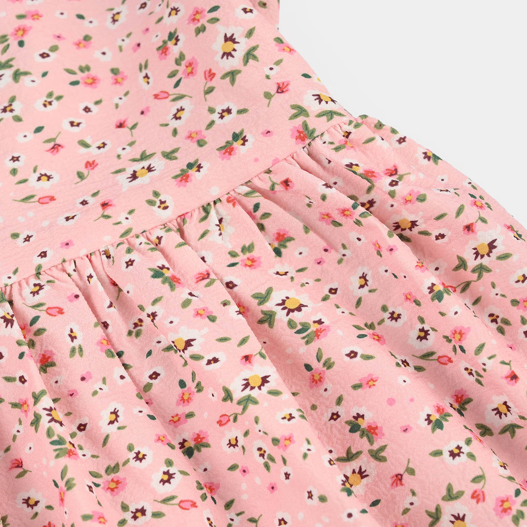 Girls Cotton Casual Frock (Peach Punch) - Pink