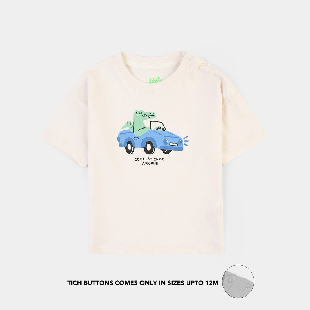 Infant Boys Jersey/Terry T-Shirt Coolest Croc-Off White