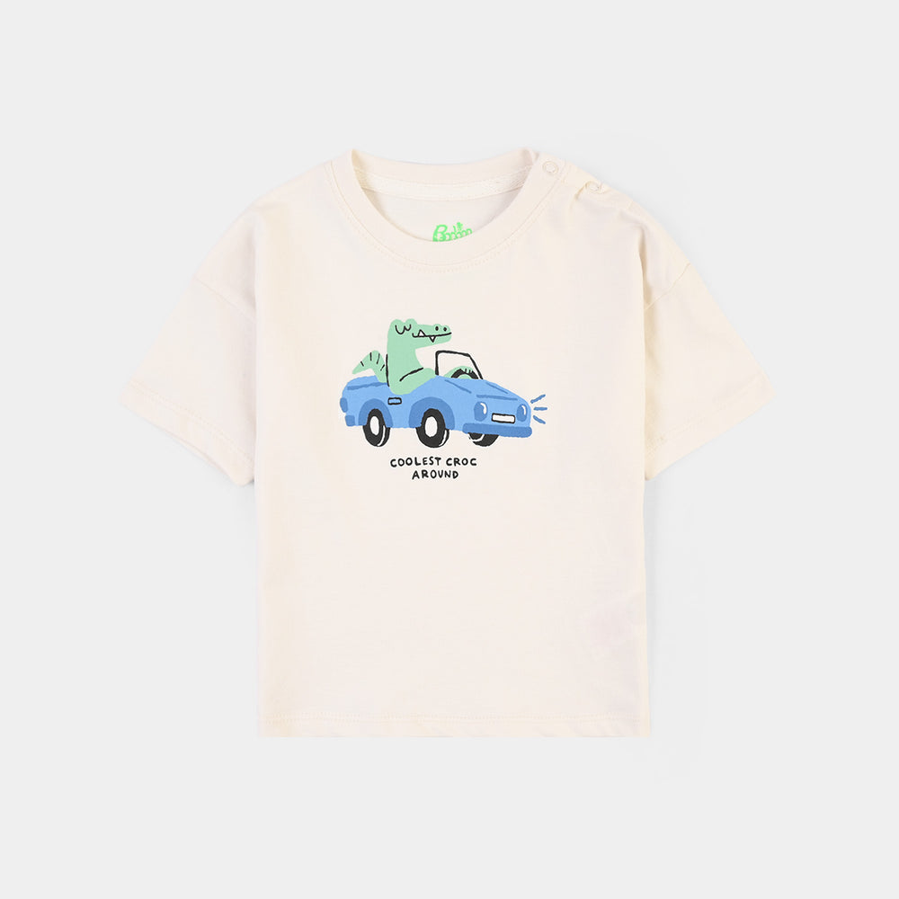 Infant Boys Jersey/Terry T-Shirt Coolest Croc-Off White