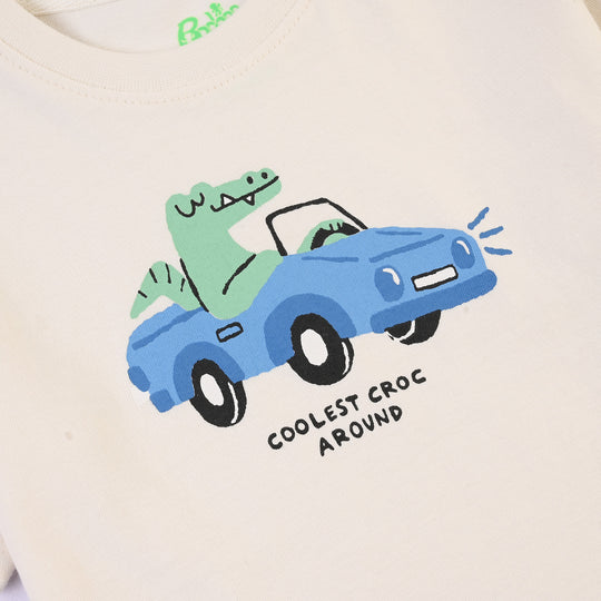 Infant Boys Jersey/Terry T-Shirt Coolest Croc-Off White