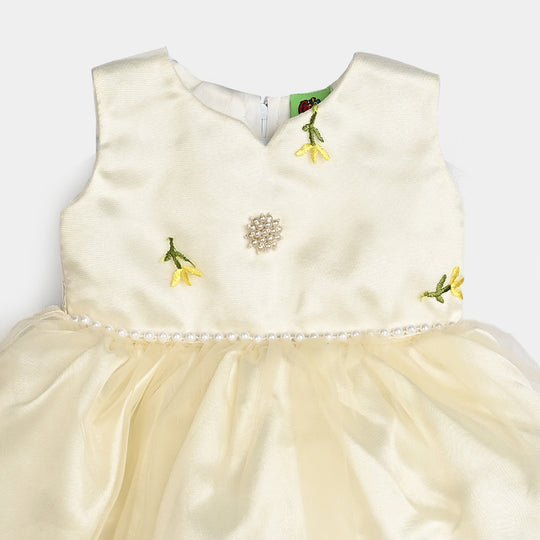 Infant Girl Poly Satin Fancy Frock Adorable-Off White