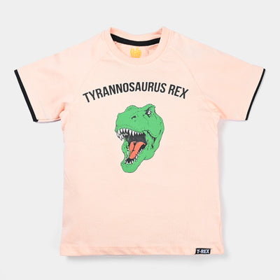 Boys Cotton Jersey T-Shirt - T. rex | Peach