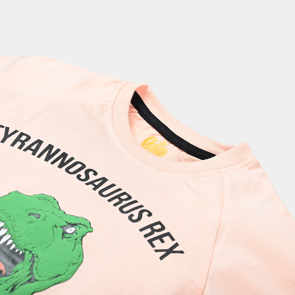 Boys Cotton Jersey T-Shirt - T. rex | Peach