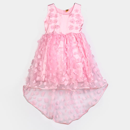 Girls Net Fancy Frock Fresh Flower-Pink