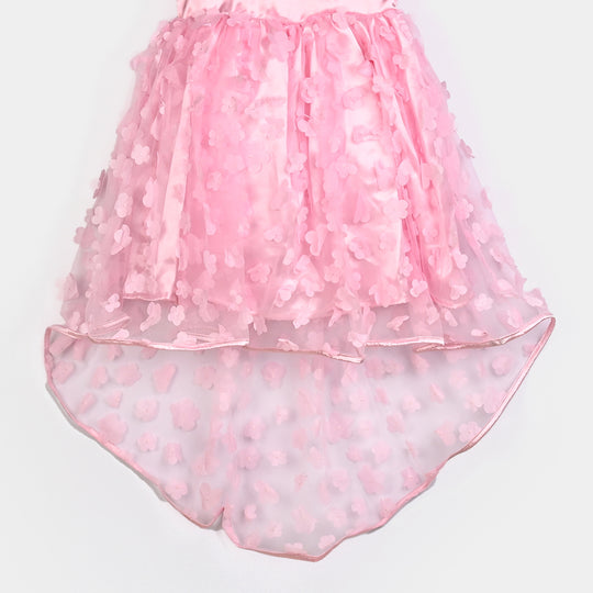 Girls Net Fancy Frock Fresh Flower-Pink