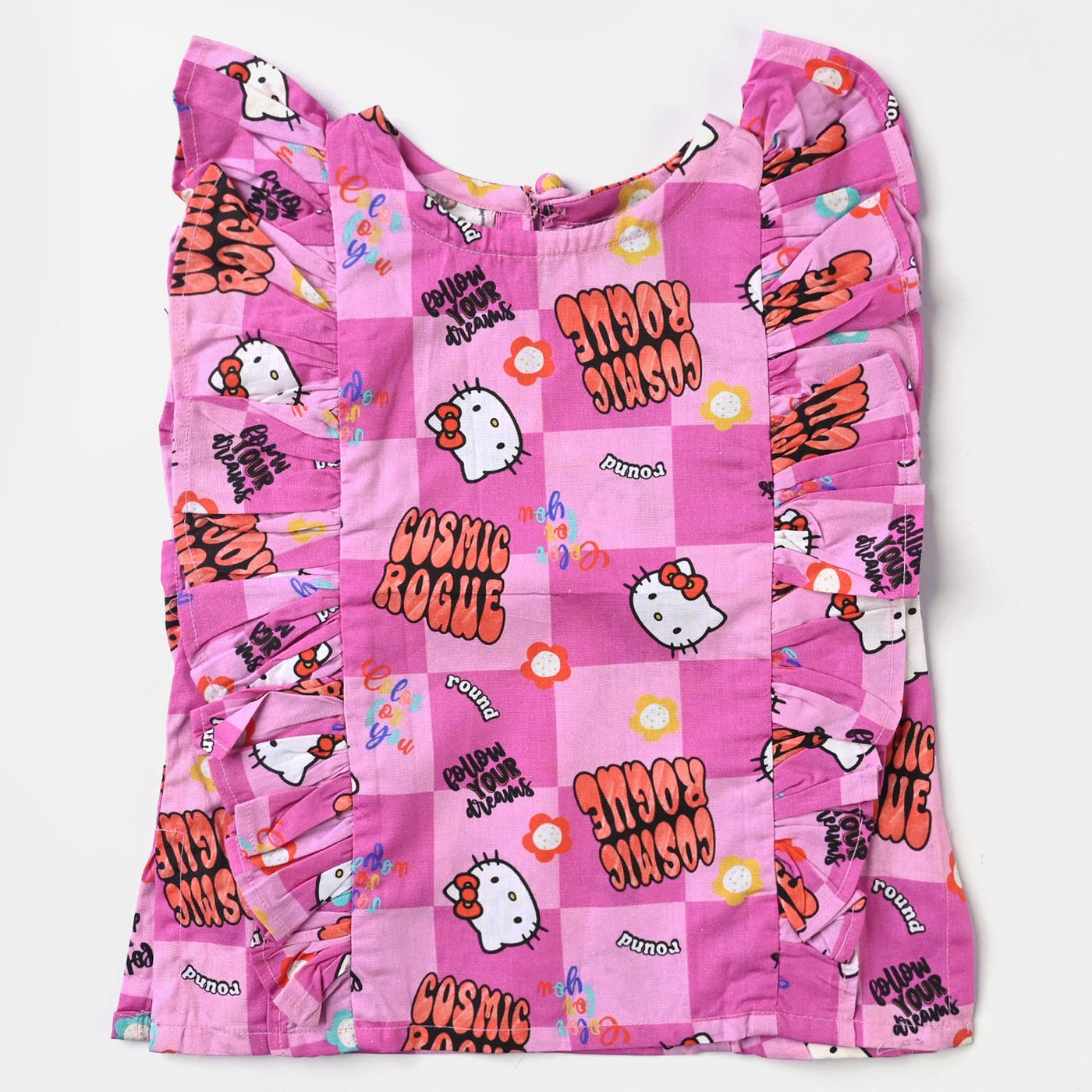 Infant Girls Cotton Poplin Co-ord Set Kitty Party-Pink