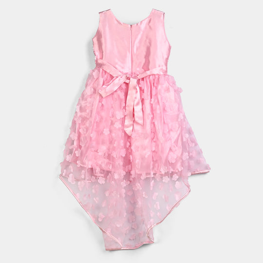 Girls Net Fancy Frock Fresh Flower-Pink