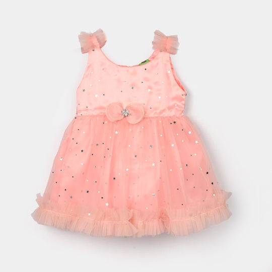 Infant Girls Net Fancy Frock (Stars) - Peach