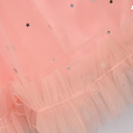 Infant Girls Net Fancy Frock (Stars) - Peach