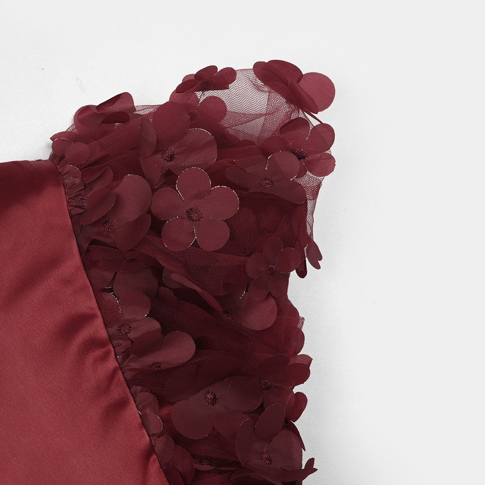 Infant Girls Poly Satin Fancy Frock (Flower) - Maroon