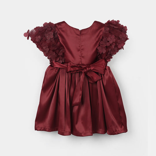 Infant Girls Poly Satin Fancy Frock (Flower) - Maroon