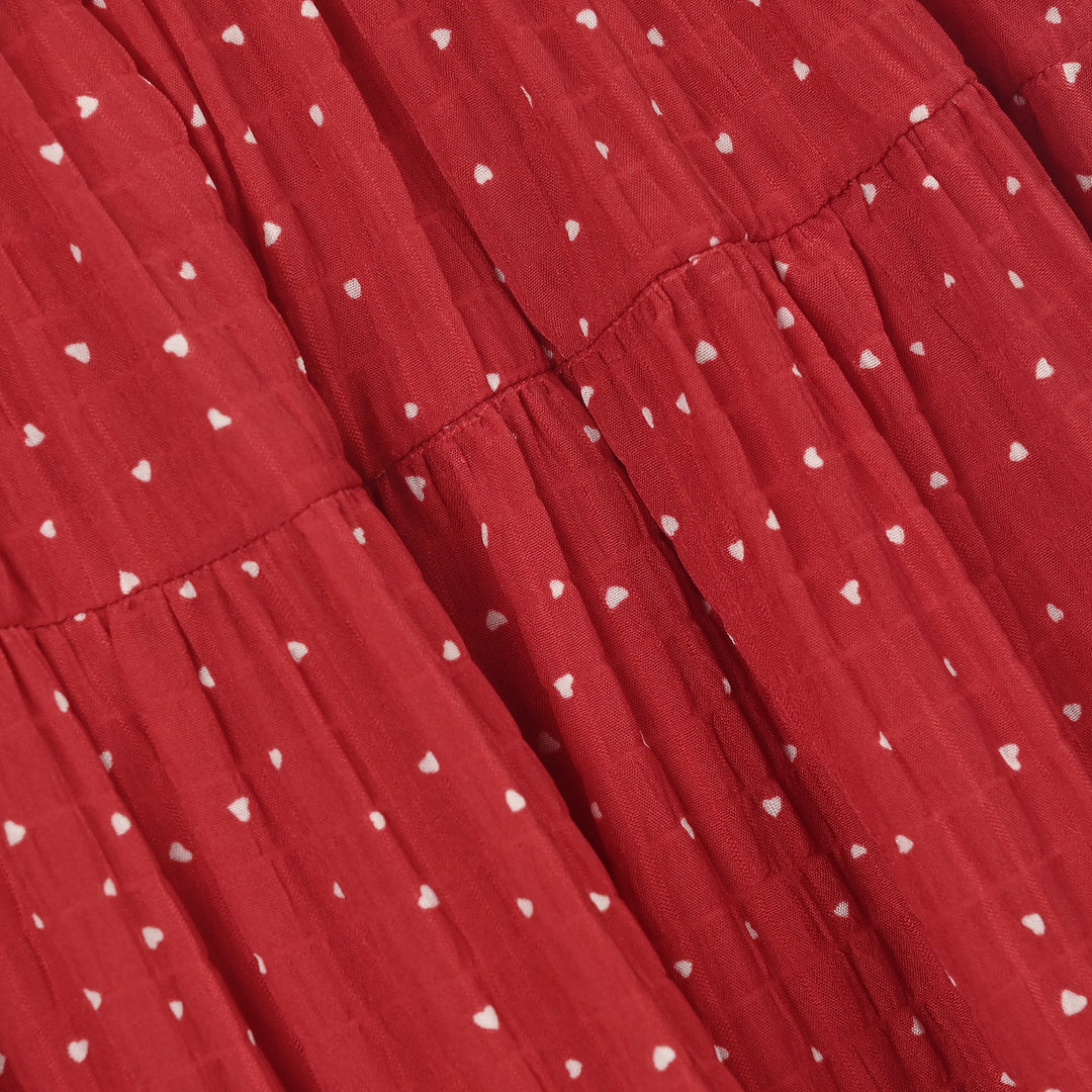Girls Cotton Long Skirt (Heart) - Red