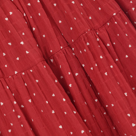 Girls Cotton Long Skirt (Heart) - Red