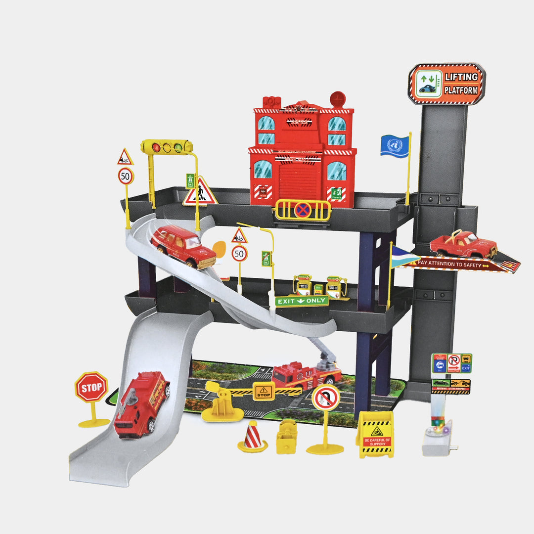 Police and Fire Station Garage Toys with Tracks