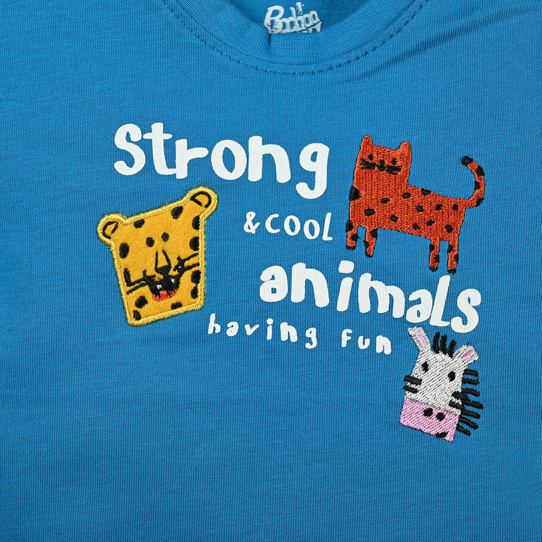 Infant Boys Slub Jersey T-Shirt Strong Animals-Blue