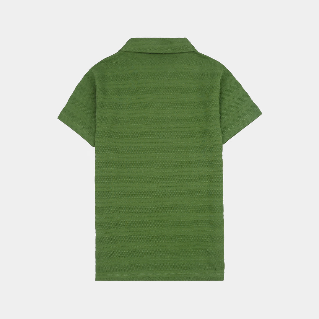 Boys Jacquard Polo T-Shirt (Basic) - Olive/Green